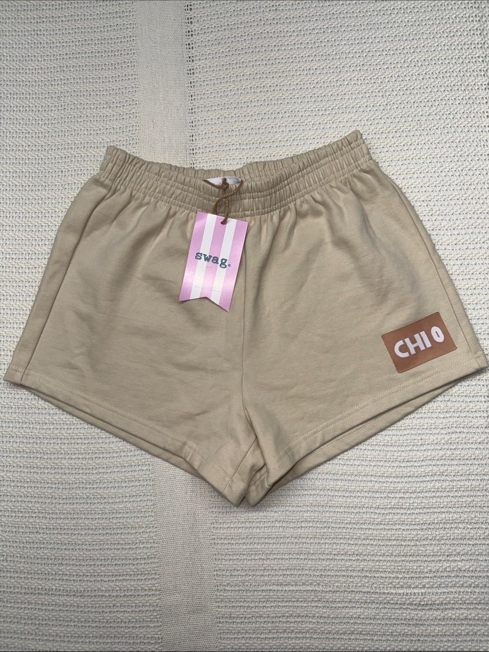 Swag. Beige CHI O Elastic Waist Athletic Shorts
